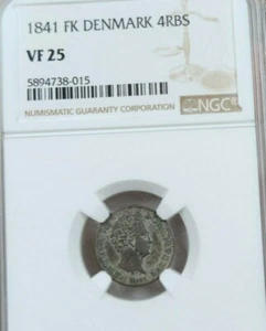 1841 DENMARK SILVER 4 RIGSBANKSKILLING CROWN & SCEPTER CHRISTIAN VIII NGC VF 25 - Picture 1 of 5