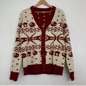 Star Wars Men’s Size Medium Red Cream Cardigan Sweater - Picture 1 of 2