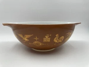 Vintage Pyrex Early American 4 Qt Cinderella #444 Mixing Bowl Brown & Gold - Picture 1 of 9