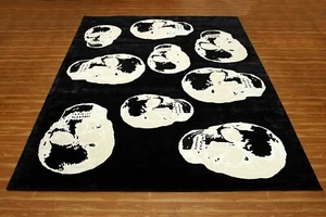 Black Hand tufted Natural Wool Area Rug Modern Living Room Abstract carpet 3x5ft - Picture 1 of 10