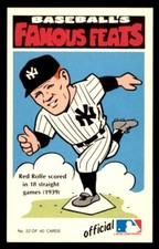 1972 Fleer Laughlin Famous Feats Baseball #22 Red Rolfe NM