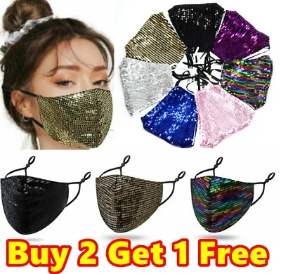 Sparkle Glitter Sequin Face Cover Mask Reusable Washable Adjustable Nose Shimmer - Image 1 of 4