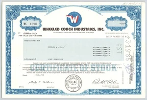 1983 Wheeled Coach Industries Inc 100 Shares Common Stock Certificate Blue - Picture 1 of 2
