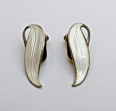 Silver Finn Jensen Leaf Earrings Enamel Gold Wash Clip on earrings - Image 1 of 4