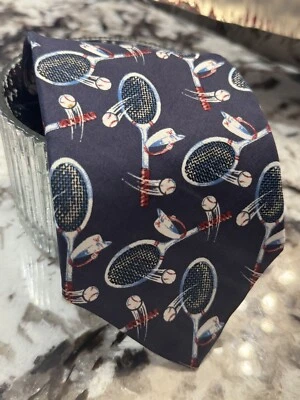 GAP 100% Silk Tie Vintage Style Tennis Racquet  Made in USA - Image 1 of 4