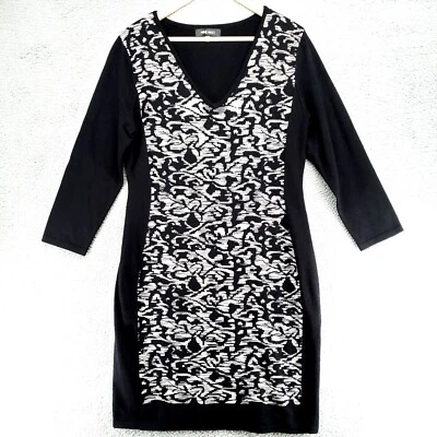 Nine West Black & White Long Sleeve Sweater Knit Dress Womens M Long Sleeve - image 1 of 4