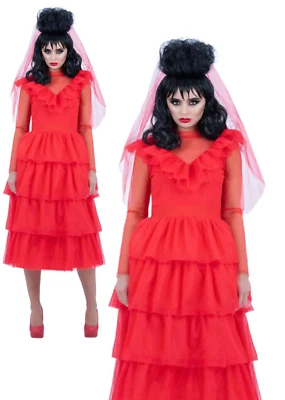 Beetlejuice Lydia Bride Long Dress Costume Halloween Ladies Fancy Dress - Image 1 of 2