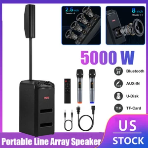 5000W Portable Line Array Speaker DJ/PA Speaker System FM/AUX/TWS+2 Wireles Mic - Picture 1 of 18