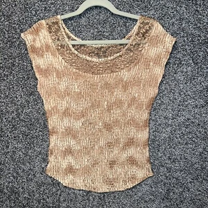 Women's Blouse Golden Yellow Size Small? Round Neck Lace Sleeveless Pleated - Picture 1 of 12