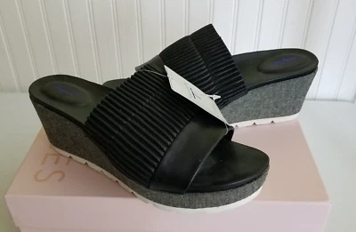 TAHARI GIGI Open Toe Casual Wedge Womens Sandals Shoes Sz 7.5 Black Leather NEW - Image 1 of 4
