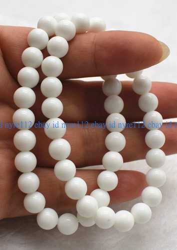 VALENTINO 2 Pezzi Bracciale Elastico 8mm Giada Bianca Naturale Perline Tonde Gemme 7 5" AAA