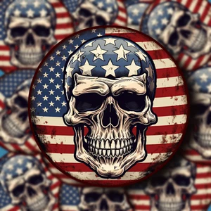UV laminated Blue and Star Skull in Front of U.S. Flag Sticker - Free Shipping - Picture 1 of 1
