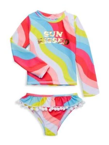 Betsey Johnson Girl's 5 Long Sleeve 2 Pc Rash Guard Tankini Swimsuit Sun Kissed - Picture 1 of 2