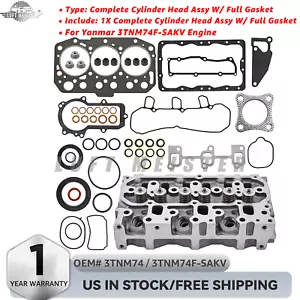 3TNM74 Complete Cylinder Head Assy W/ Full Gasket For Yanmar 3TNM74F-SAKV Engine - Picture 1 of 16