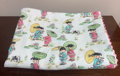 New Handmade Asian Oriental Baby Girl Girls Children Crib Blanket 35 x 52 - Image 1 of 3
