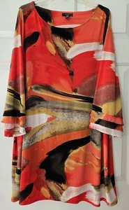 Alfani Woman 2X Short dress Red Black Orange Artsy Fringe 3/4 sleeve SALE - Picture 1 of 10