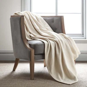 Vellux 100% Cotton Blanket - Soft, Breathable, (90x90 Inch, Ivory)