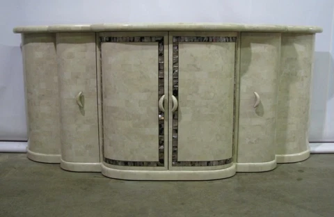 Vintage Maitland-Smith Deco Style Tessellated Coral Buffet With Abalone Inlay Cover