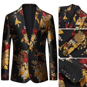 Herren Blumen Jacquard Smoking Jacke Tops Anzug Slim Blazer Abschlussball Party Abendessen Mantel - Bild 1 von 9