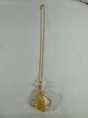 Cristal de piedra citrino natural crudo personalizado, alambre “rosa” + cadena tono dorado 8/2 Foto 1 de 4