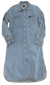 Lee Size S Blue Jean Denim Button Up Shirt Dress Western Chic Casual Pearl Snaps - Picture 1 of 10