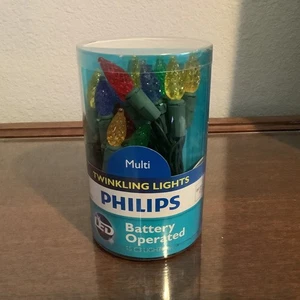 1 New 7 Foot Long Philips LED Twinkling Battery Operated 15 Lights Multi Colored - Picture 1 of 3