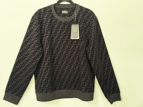 Nuovo con etichetta! Felpa Fendi nera pullover lana modello logo FF taglia grande autentica!