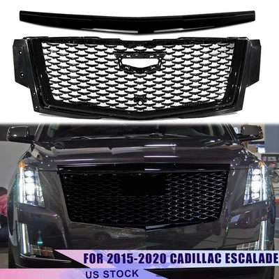 For Cadillac Escalade 2015-2020 Gloss Black Front Upper Grille W/ Hood Molding - Image 1 of 4