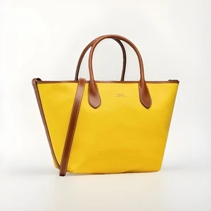 POLO RALPH LAUREN BELLPORT MEDIUM CANVAS TOTE Citron/Yellow/Brown NWT - Picture 1 of 9