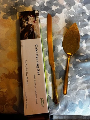 Conjunto de servir faca e servidor de bolo Berglander ouro aço inoxidável novo em folha - Imagem 1 de 4