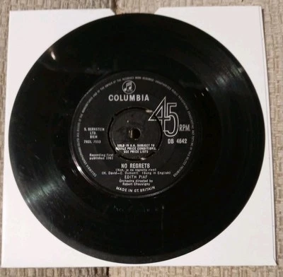 EDITH PIAF - NO REGRETS/ EXODUS VINYL 45 RPM. VG DB4642. Foto 1 de 3