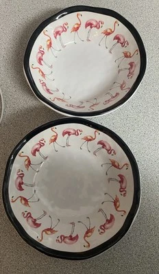 "Lote de 2 cuencos de flamenco con borde azul melamina Cynthia Rowley sin usar" Foto 1 de 4