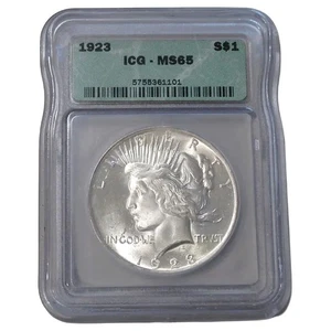 1923 Peace Dollar ICG MS65 Graded Gem - Bild 1 von 2