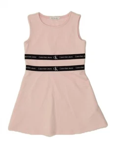 CALVIN KLEIN JEANS Girls Graphic Sleeveless A-Line Dress 5-6 Years Pink RJ08 - Picture 1 of 3