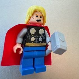LEGO Marvel Super Heroes Thor Minifig + Hammer sh098 #76018  Retired 2014 CMF