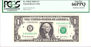 2003-A $1 FRN PCGS Gem New 66PPQ Fancy TRUE 0/1 BINARY Serial #E01100111B - Picture 1 of 2