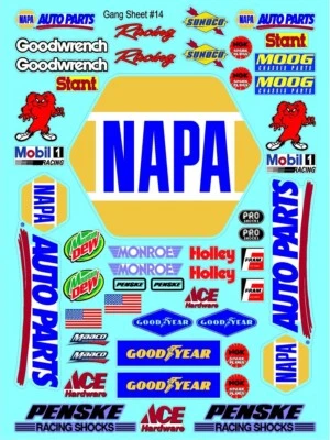 CLEAR VINYL RACING Sticker Racing SHEET 14-R/C MODEL Die-cut -Decals 1/12-1/10 - Image 1 of 4