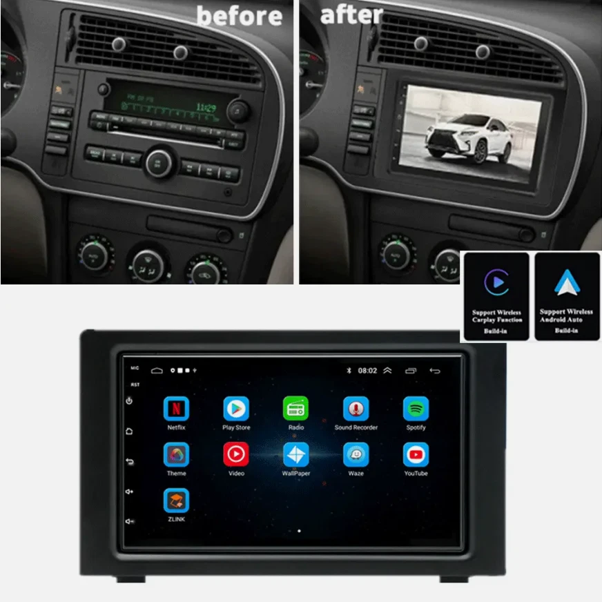 Unidad principal de radio estéreo GPS Carplay Android Auto 2+32 GB 7"" para 07-11 Saab 9-3 93 Foto 1 de 4