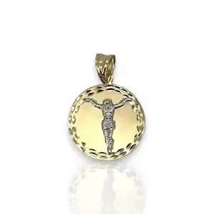 Jesus Medallion Two Tone Pendant - 14k Yellow Gold - Picture 1 of 5