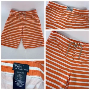 Polo Ralph Lauren Swim Trunks Boys XL Orange White Stripe Cotton Nylon YGI U4-80 - Picture 1 of 14