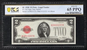 FR. 1501 1928 $2 LEGAL TENDER UNITED STATES NOTE PCGS GEM UNCIRCULATED-65PPQ - Picture 1 of 2