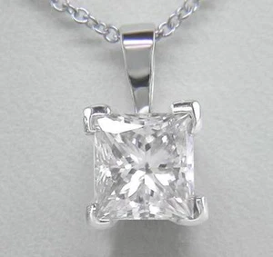 0.70ct Diamond Solitaire Pendant Certified D IF Princess Cut & Chain in Platinum - Picture 1 of 1
