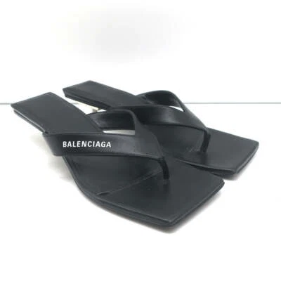 Sandalias Balenciaga Metal 40 Tanga Cuero Negro Talla 36.5 Chanclas Tacones Foto 1 de 4