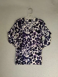Ann Taylor Womens Sweater Small Purple 3/4 Sleeve Round Neck Knit Cardigan - Picture 1 of 9