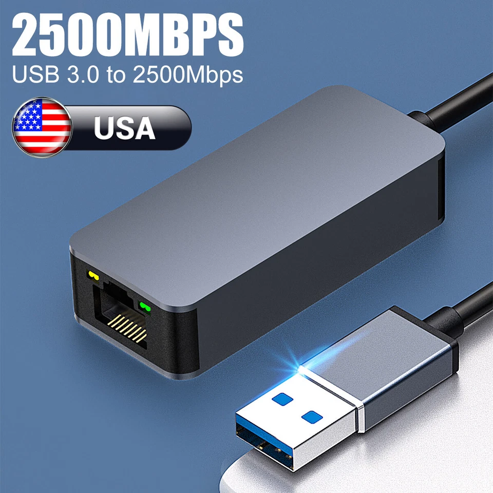 2500Mbps 2.5G USB Ethernet Adapter To 2.5 Gigabit RJ45 LAN Network Adapter Cable - Image 1 of 4