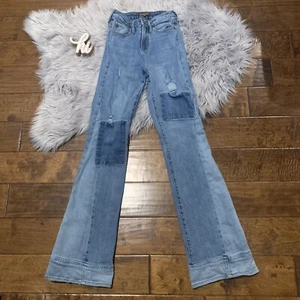 Dear John Womens Jeans Flare Patchwork size 24 Walker Medium Wash - Picture 1 of 9