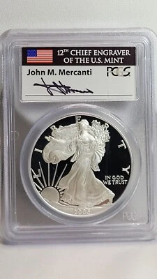 2005-W Silver Eagle PCGS PR69 DCAM John Mercanti Signed - scuffed holder - Image 1 of 4