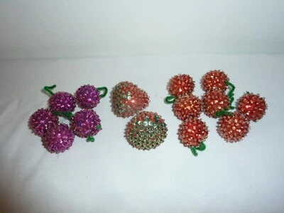 Lote de 14 Decoraciones Vintage Navidad Hechas a Mano Lentejuelas Bayas Fresas Foto 1 de 4