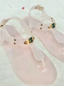 MICHAEL KORS 'MK PLATE JELLY THONG' SANDALS IN SMOKE MSRP $85 - Picture 1 of 5