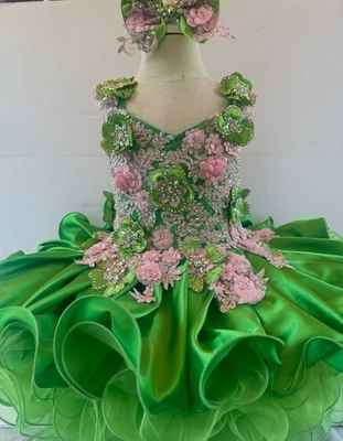 Girls  Green/ Pink  Pageant,  Glitz Cupcake,  Birthday Princess Flower Girl Dres - Image 1 of 3